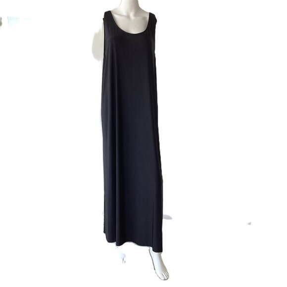 Black Sleeveless Slinky Jersey Maxi Dress with Side Slits - Picture 1 of 4